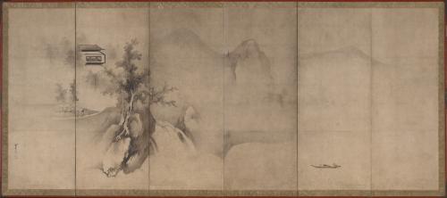 Landscape with pavilions, one of a pair