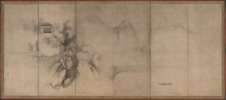 Landscape with pavilions, one of a pair