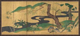 Flowering plants by a flowing waterfall