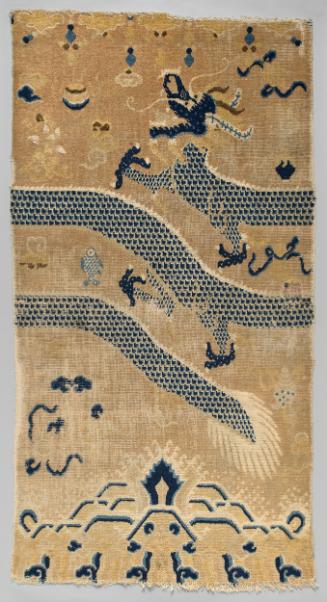Rug with a design of a dragon amid treasures
