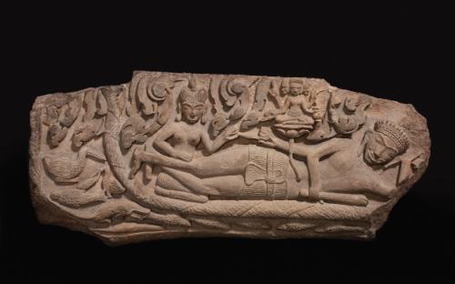 The Hindu deity Vishnu reclining on the serpent in the cosmic ocean
