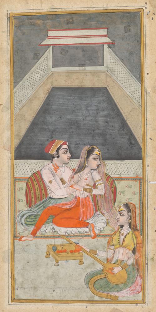 Lovers on a terrace with a musician