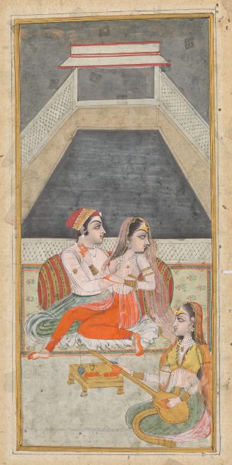 Lovers on a terrace with a musician