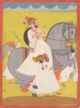 Nobleman on horseback with attendants