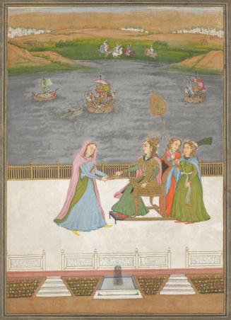A lady of rank on a terrace, with attendants