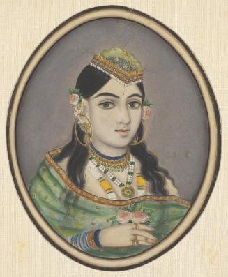 A courtesan of Maharaja Sawai Ram Singh of Jaipur (reigned 1835-80) dressed for the spring festival