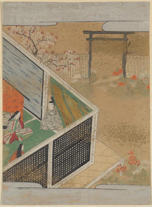 A scene from a story, probably the Tale of Genji