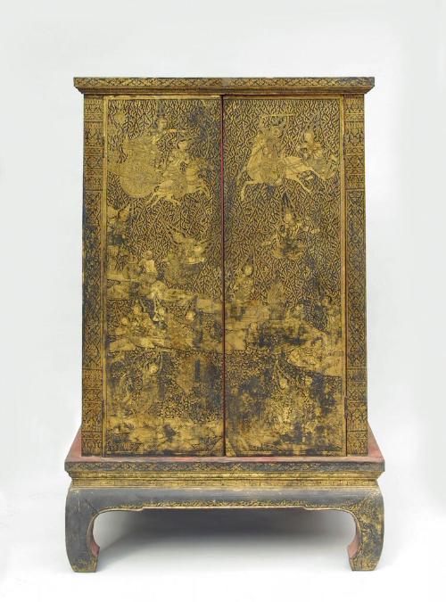 Manuscript cabinet with scenes from the last ten previous lives of the Buddha and of Phra Malai in Indra's heaven
